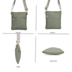 Set of 2 Quilted Crossbody Bags with Patterned Strap - Green - Pink