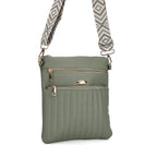Set of 2 Quilted Crossbody Bags with Patterned Strap - Green - Pink