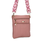 Set of 2 Quilted Crossbody Bags with Patterned Strap - Green - Pink