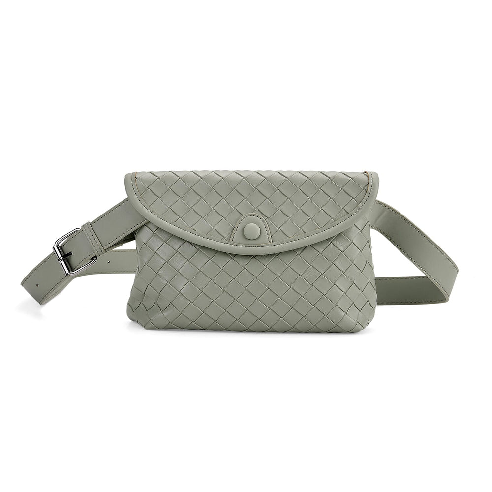 Woven Pattern Crossbody Bag with Flap Closure - Pistachio Green