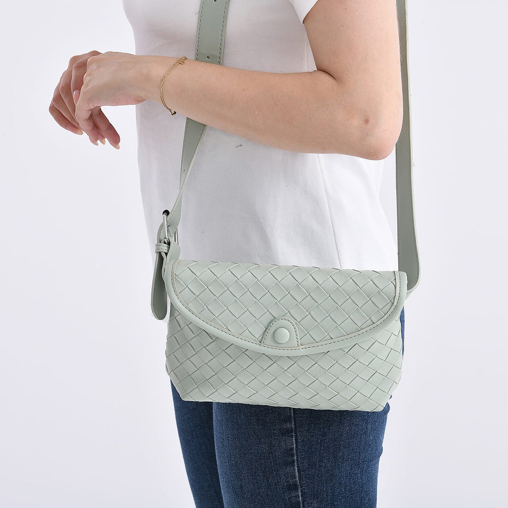 Woven Pattern Crossbody Bag with Flap Closure - Pistachio Green