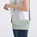 Woven Pattern Crossbody Bag with Flap Closure - Pistachio Green