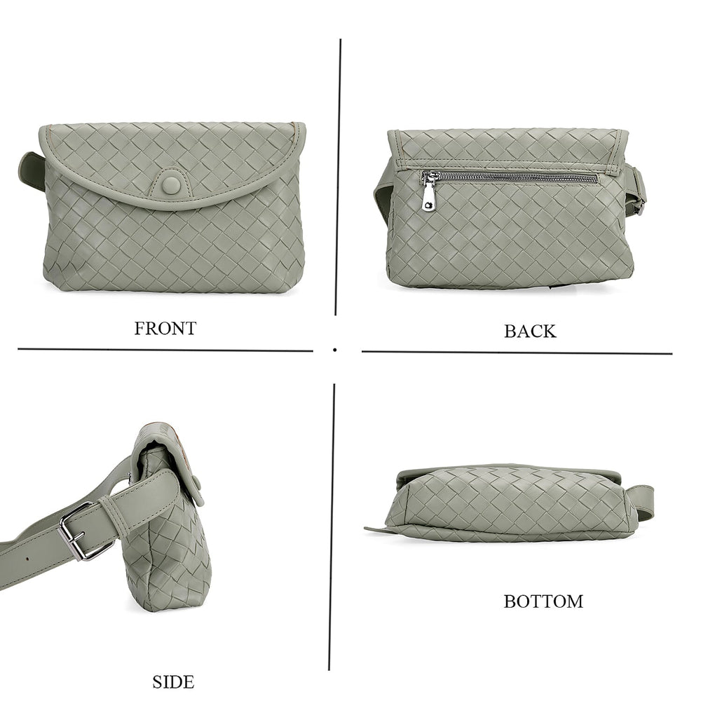 Woven Pattern Crossbody Bag with Flap Closure - Pistachio Green