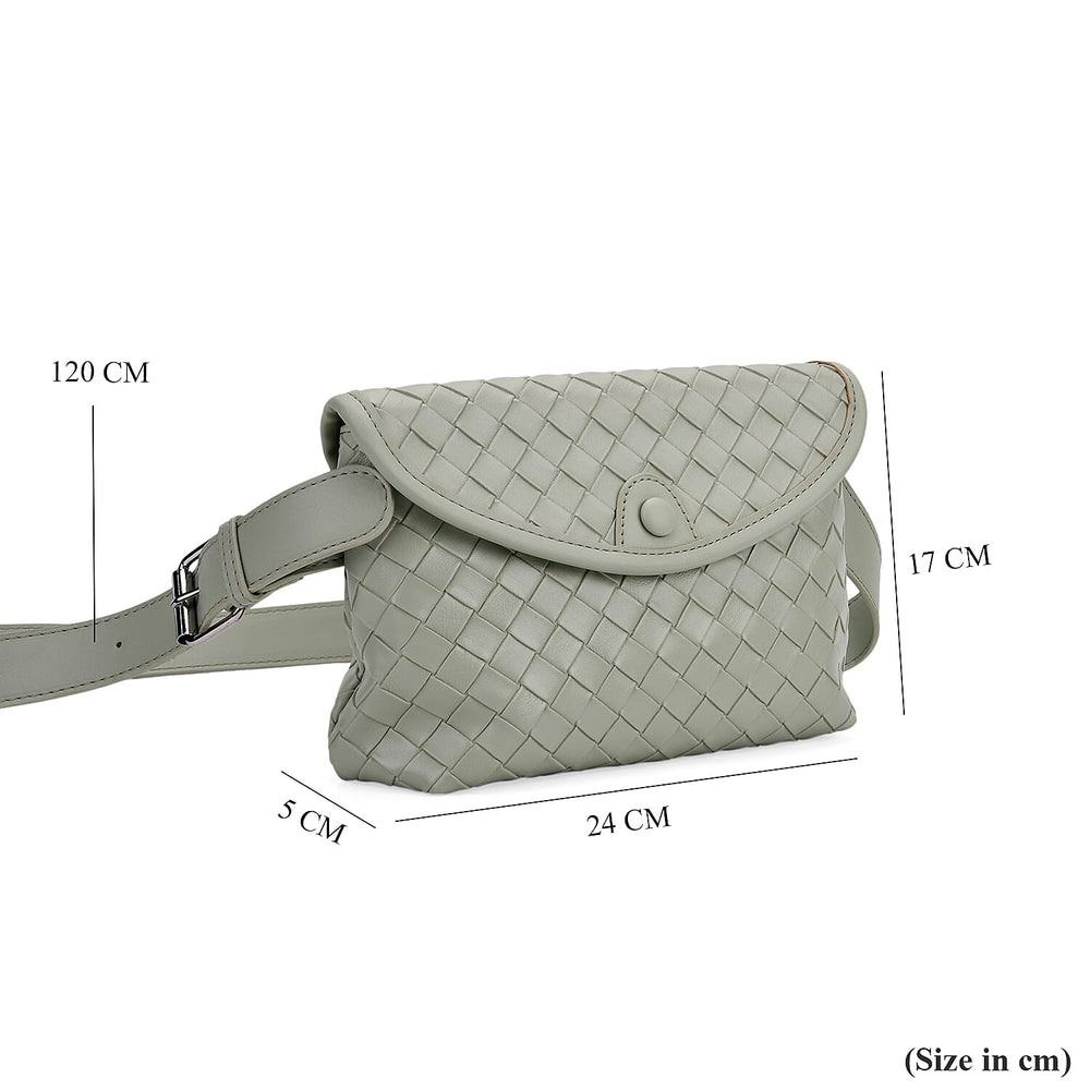 Woven Pattern Crossbody Bag with Flap Closure - Pistachio Green