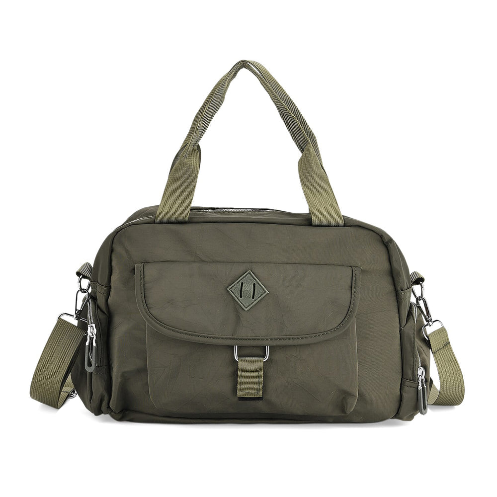 Multi-Pocket Handbag with Crossbody Strap (120 cm) - Green