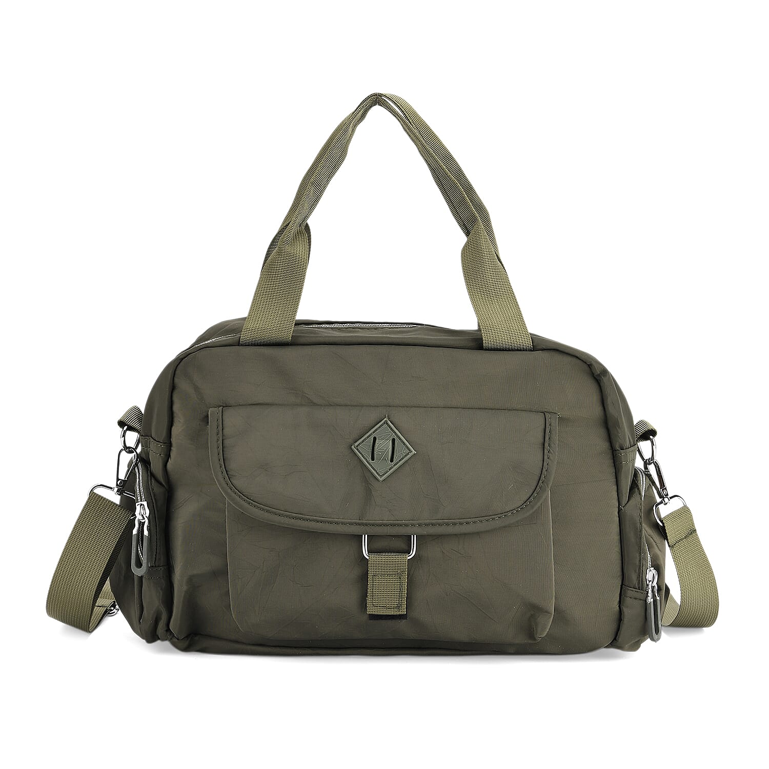 Multi-Pocket Handbag with Crossbody Strap (120 cm) - Green