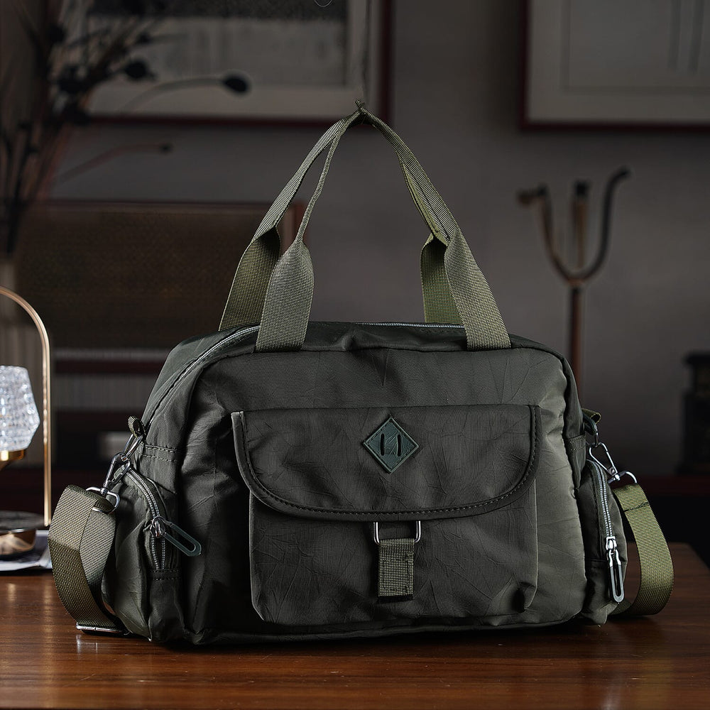 Multi-Pocket Handbag with Crossbody Strap (120 cm) - Green