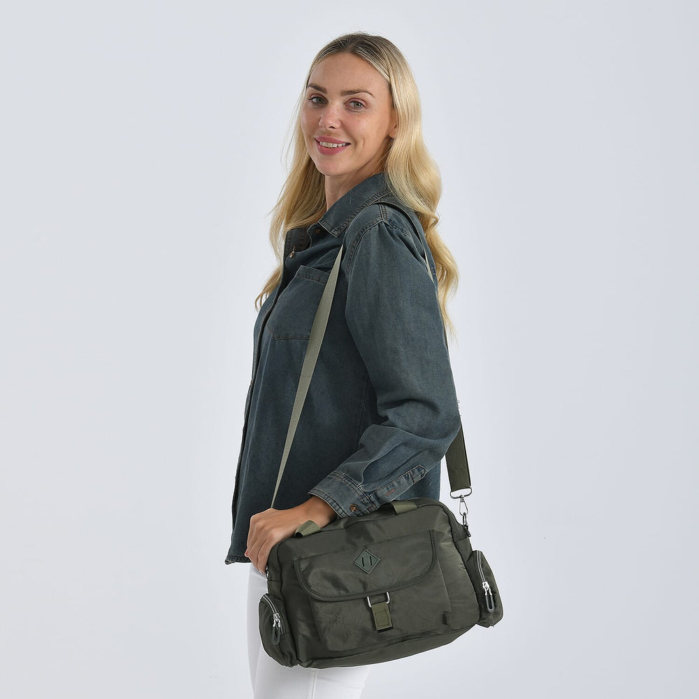 Multi-Pocket Handbag with Crossbody Strap (120 cm) - Green