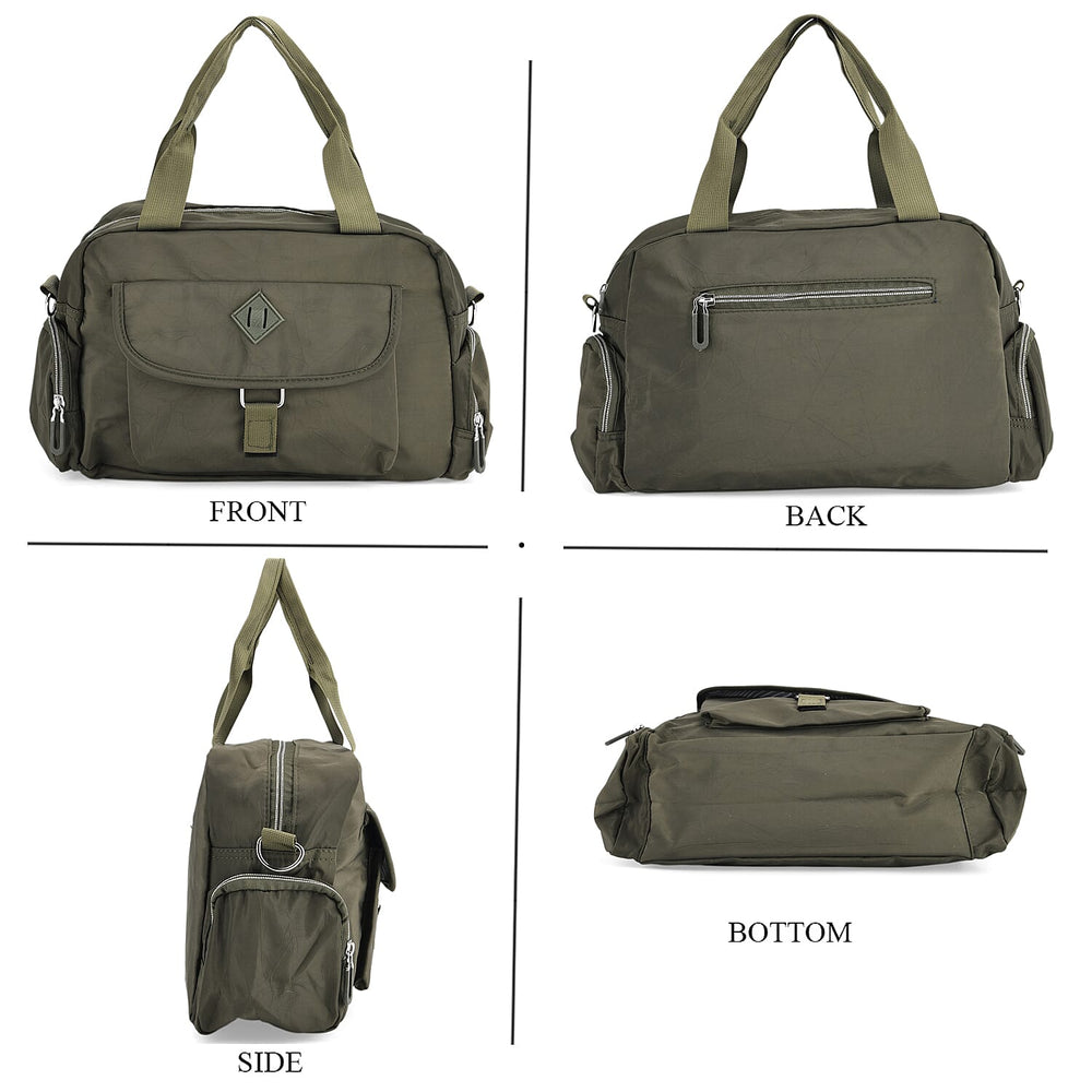Multi-Pocket Handbag with Crossbody Strap (120 cm) - Green