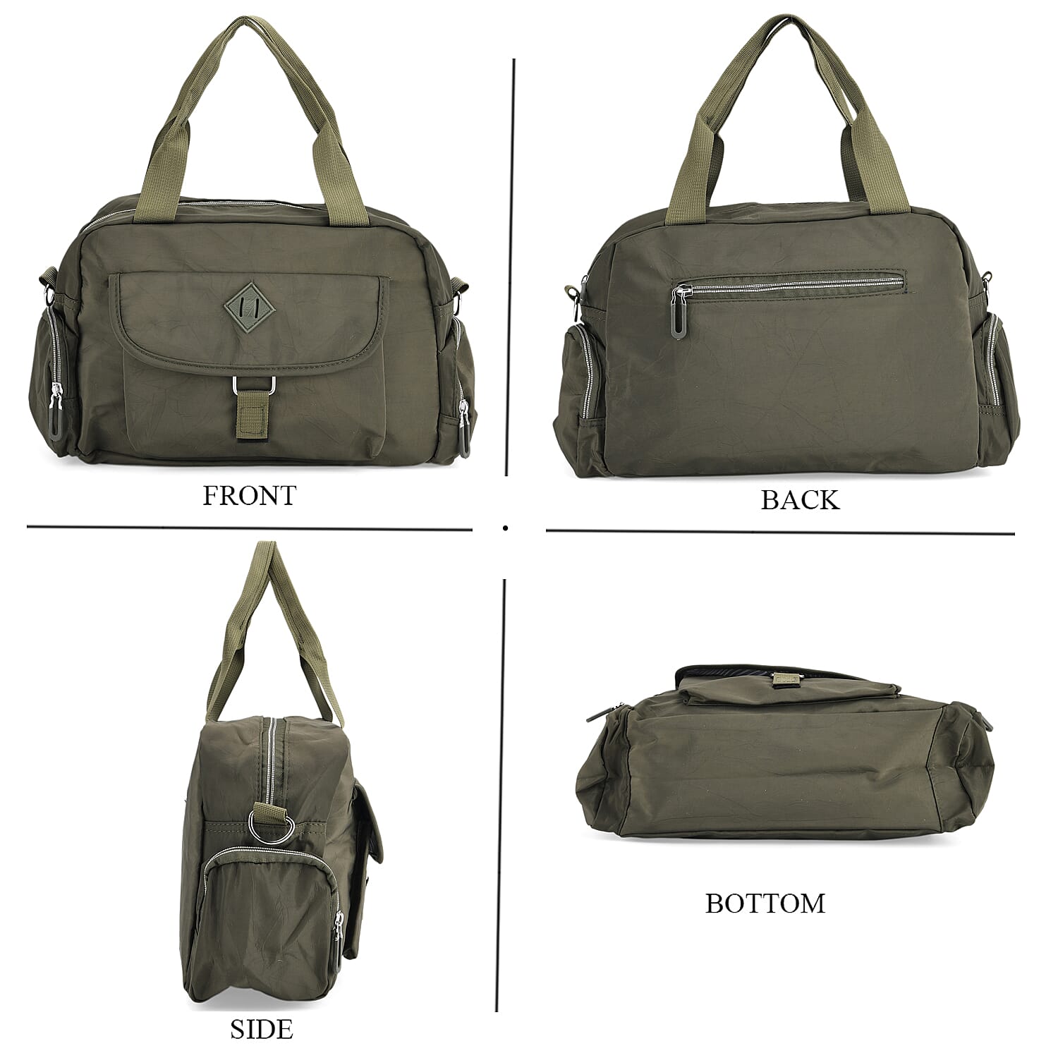 Multi-Pocket Handbag with Crossbody Strap (120 cm) - Green
