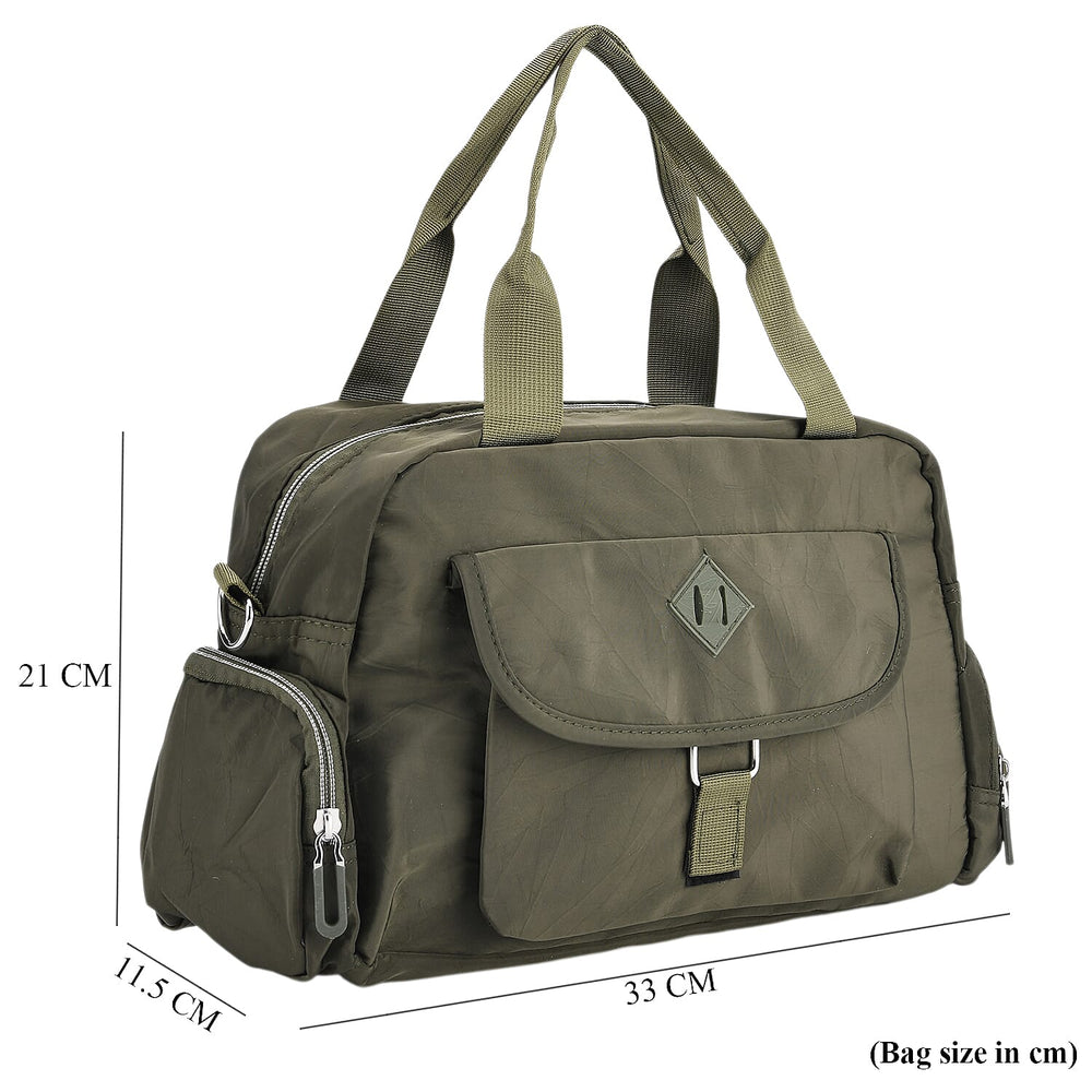Multi-Pocket Handbag with Crossbody Strap (120 cm) - Green
