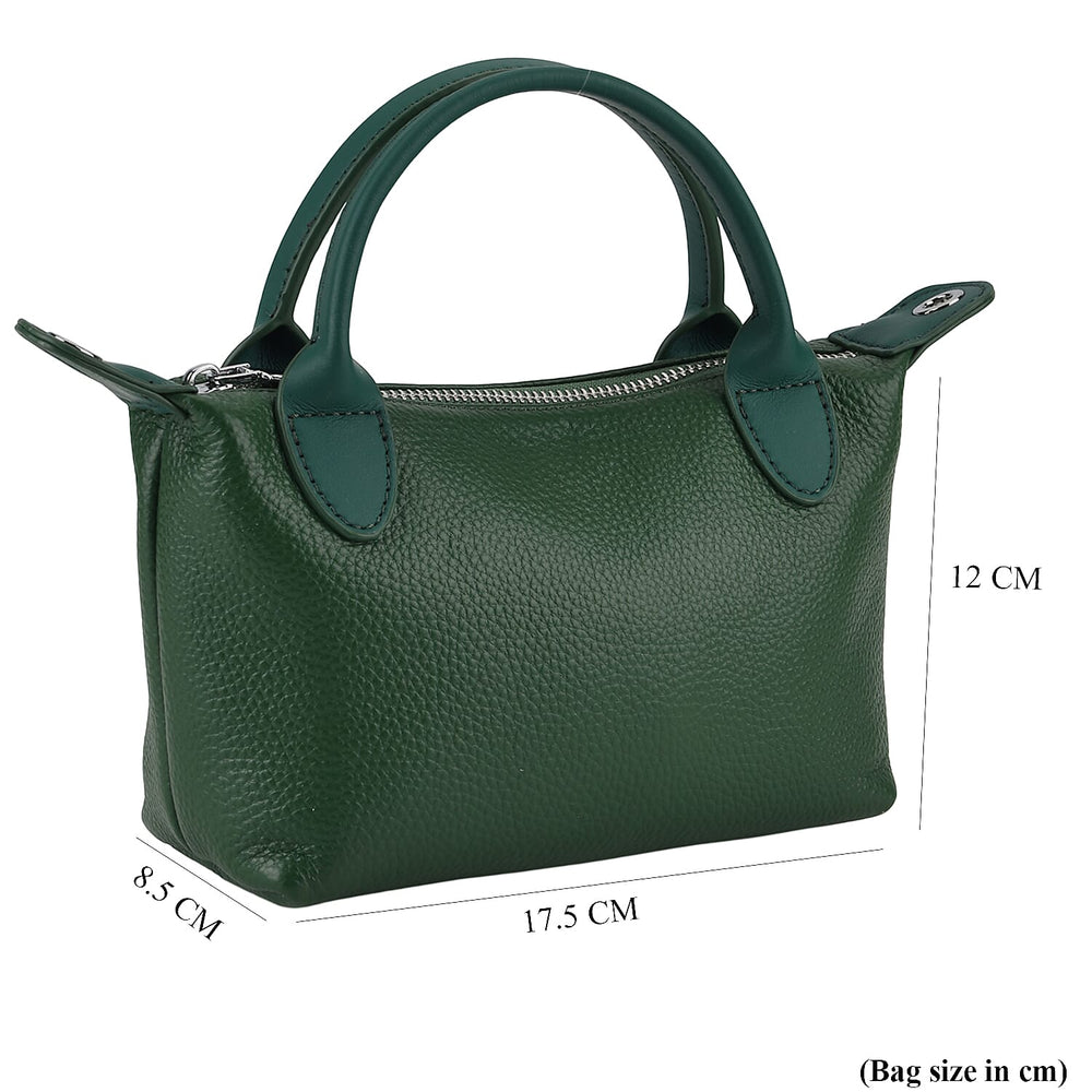 Designer Inspired Genuine Leather Mini Crossbody Bag with Top Handle - Green