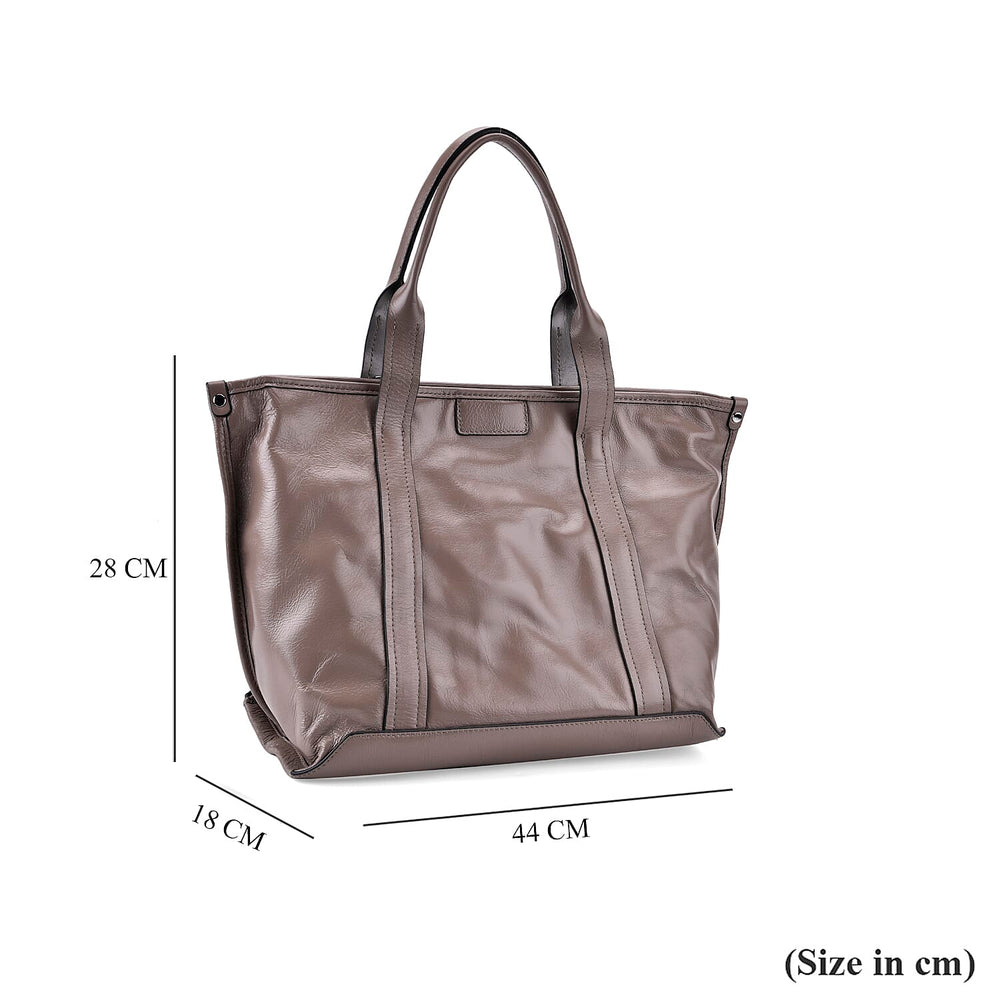 Closeout Deal Genuine Leather Tote Bag with Detachable Shoulder Strap - Grey