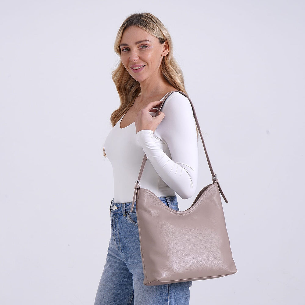 Hongkong Closeout Deal - 100% Genuine Leather Litchi Embossed Crossbody Bag - Sand
