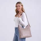Hongkong Closeout Deal - 100% Genuine Leather Litchi Embossed Crossbody Bag - Sand