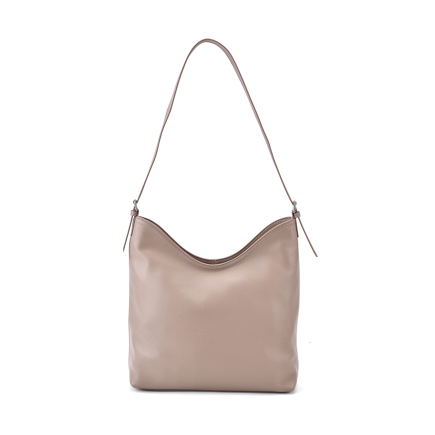 Genuine Leather Hobo Bag with Chain Strap - Beige
