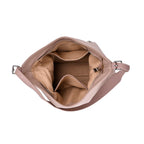 Genuine Leather Hobo Bag with Chain Strap - Beige