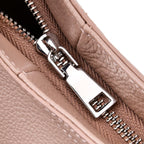 Genuine Leather Hobo Bag with Chain Strap - Beige