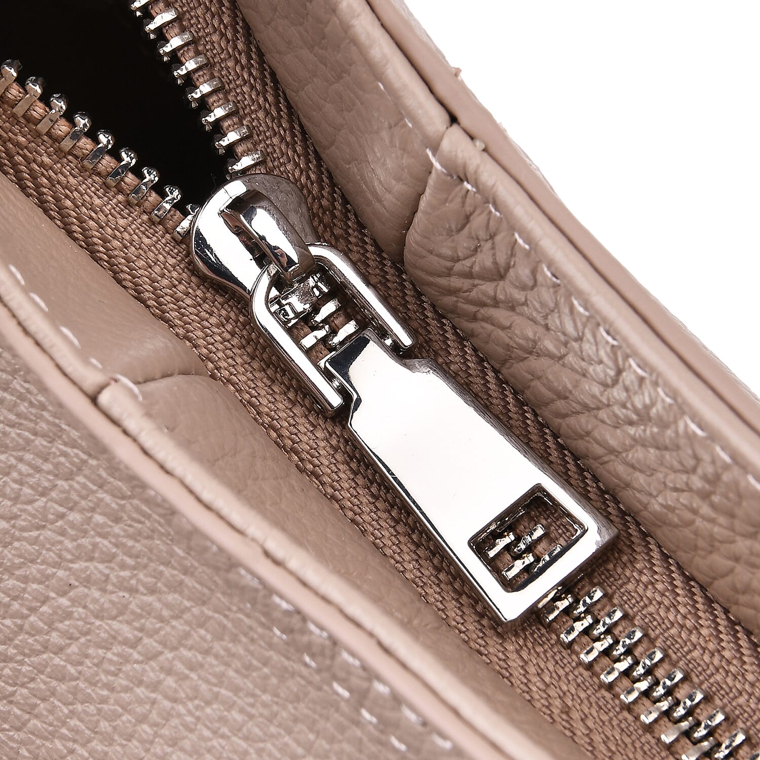 Genuine Leather Hobo Bag with Chain Strap - Beige