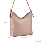 Genuine Leather Hobo Bag with Chain Strap - Beige