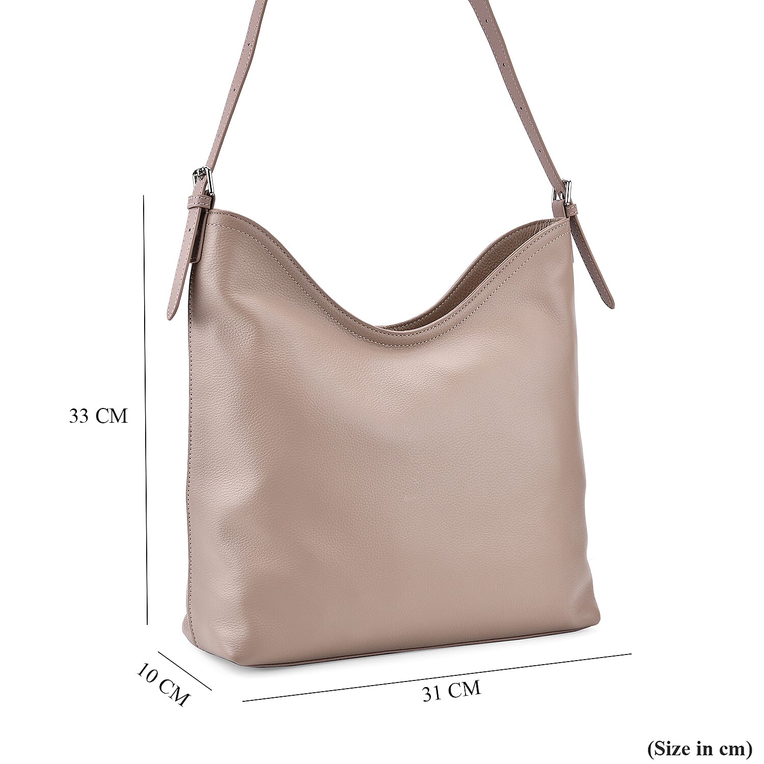 Genuine Leather Hobo Bag with Chain Strap - Beige