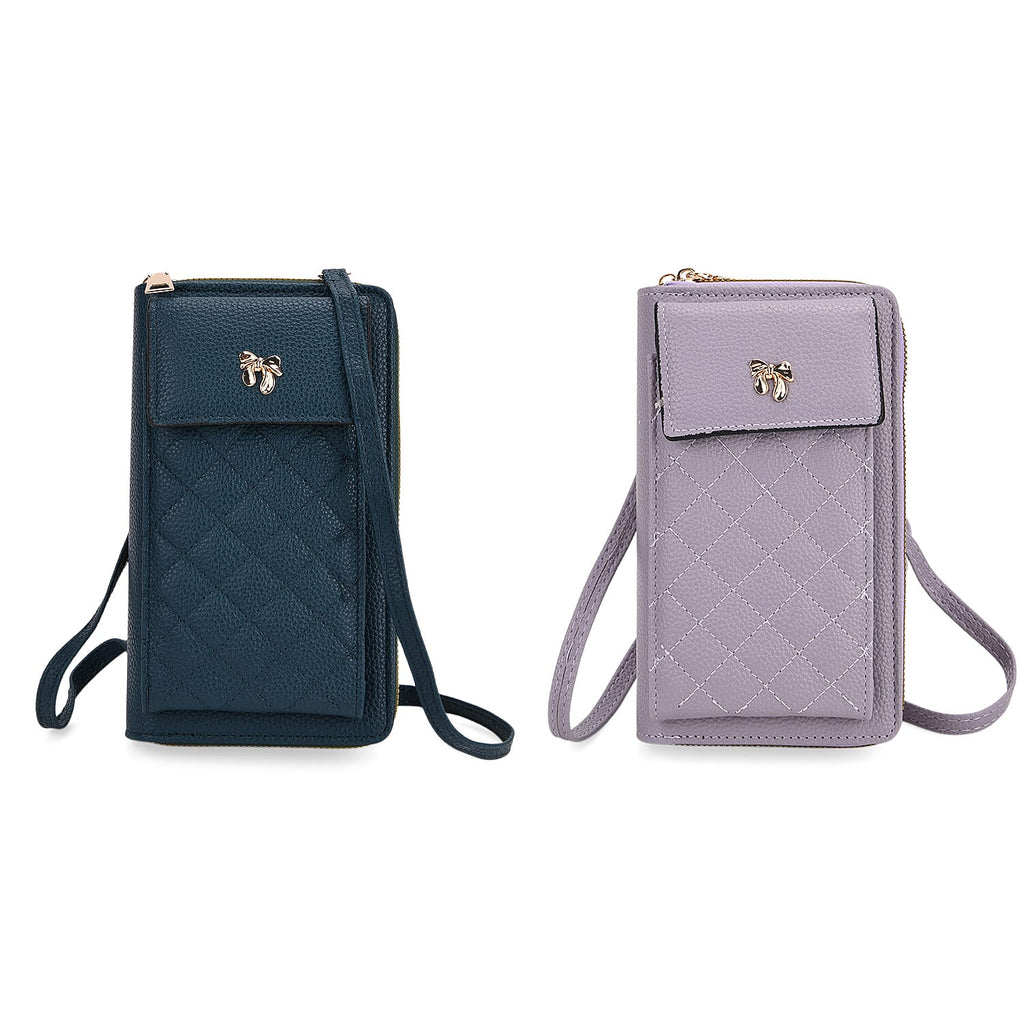 Set of 2 Quilted Cellphone Bags - Pale Lilac - Dark Teal