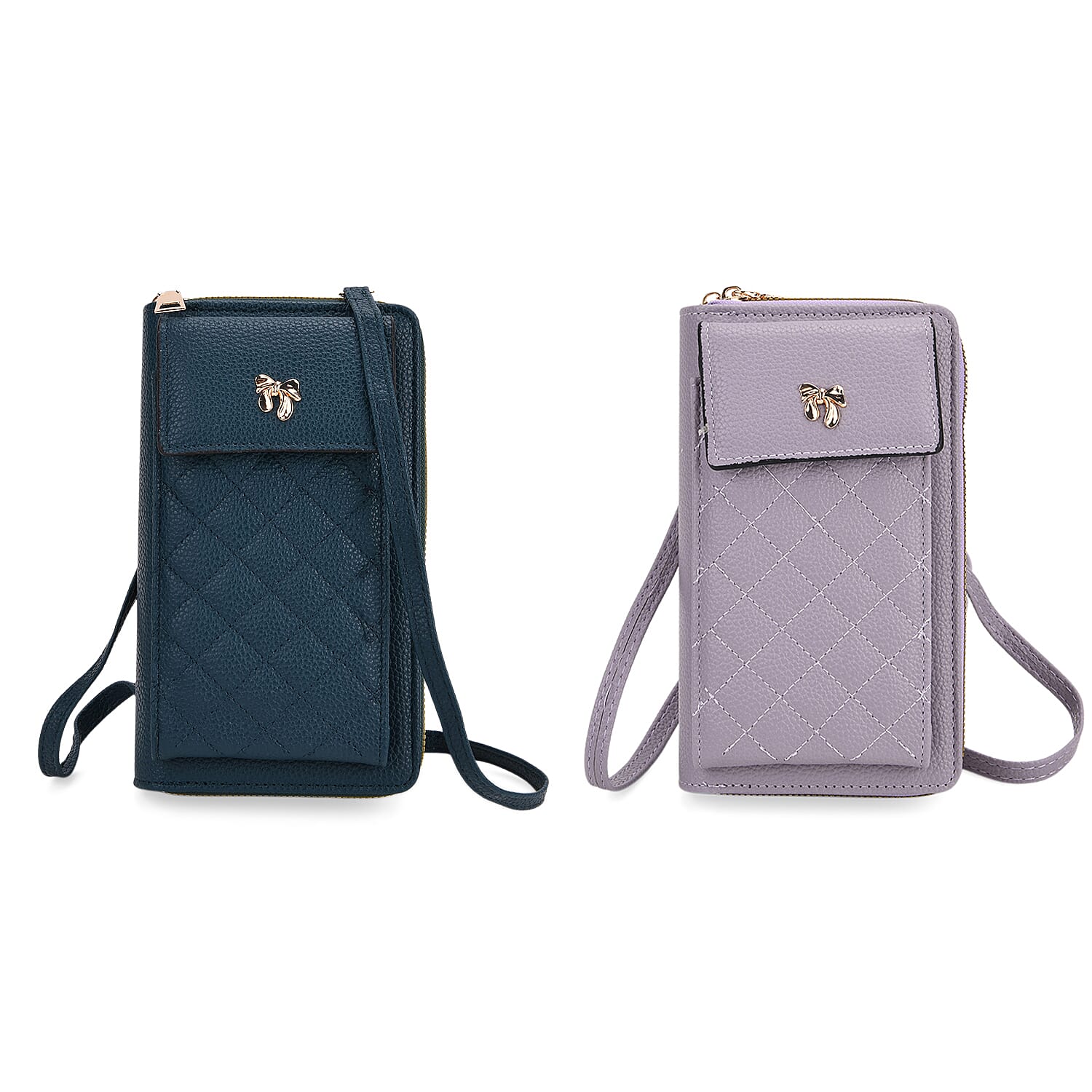 Set of 2 Quilted Cellphone Bags - Pale Lilac - Dark Teal