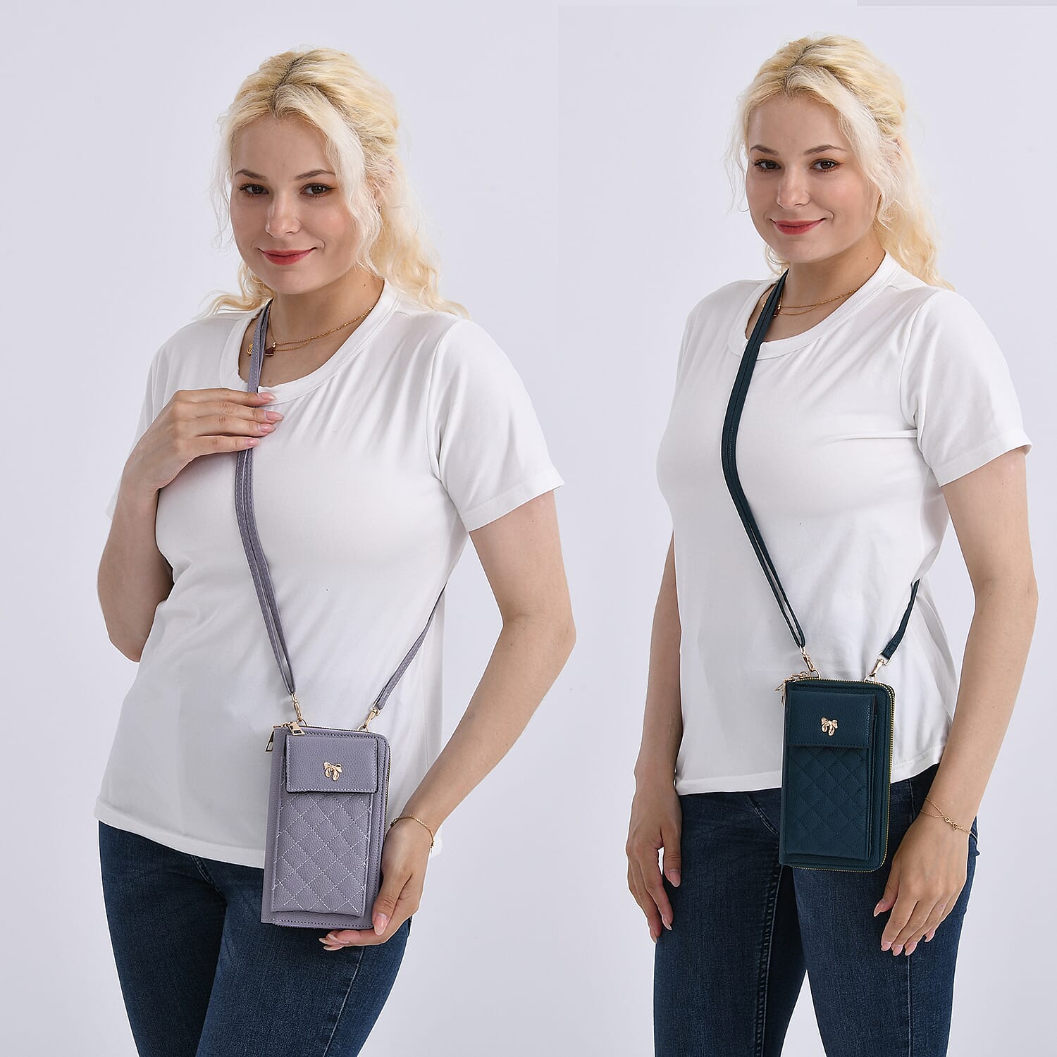 Set of 2 Quilted Cellphone Bags - Pale Lilac - Dark Teal