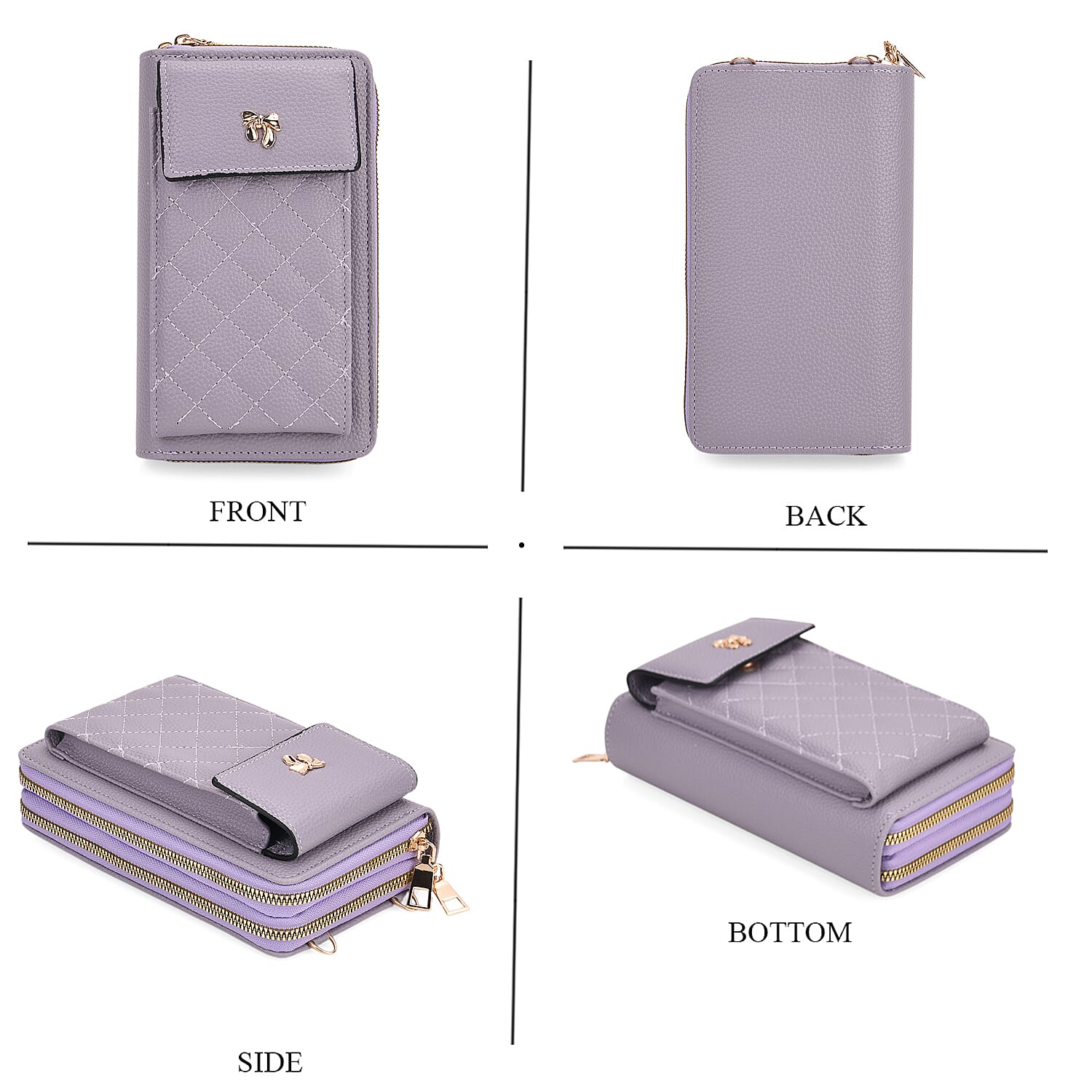 Set of 2 Quilted Cellphone Bags - Pale Lilac - Dark Teal