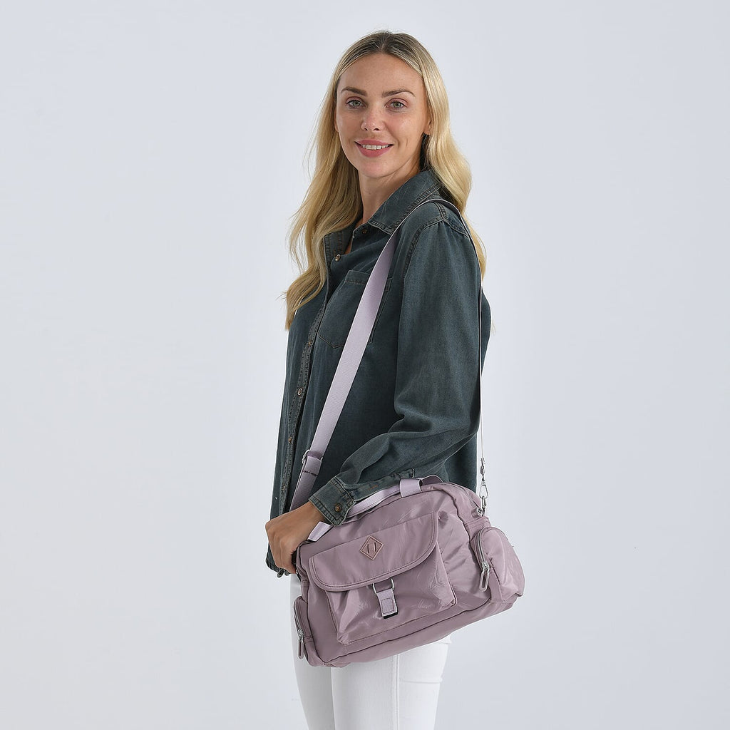 Multi-Pocket Handbag with Crossbody Strap (120 cm) - Dusty Pink