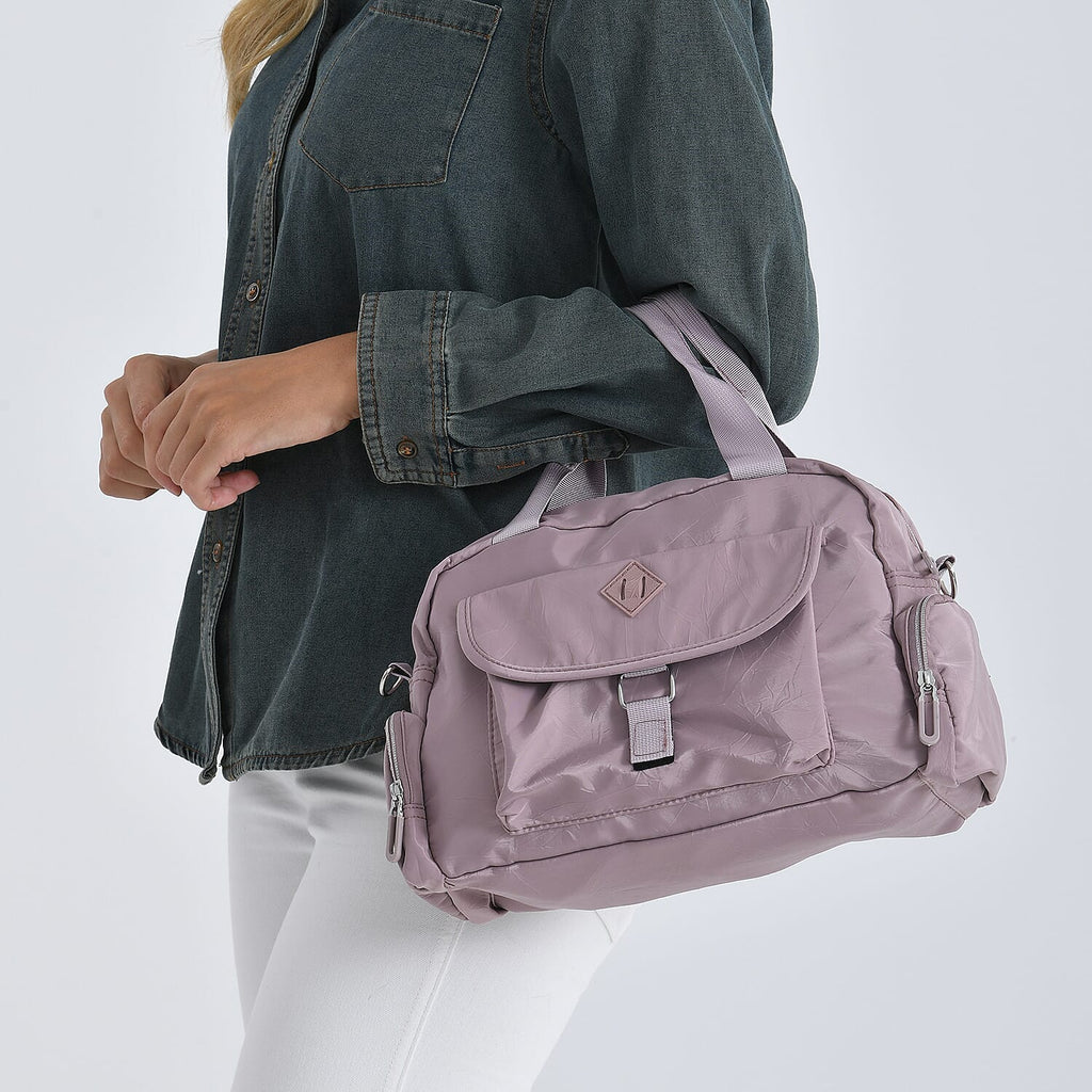 Multi-Pocket Handbag with Crossbody Strap (120 cm) - Dusty Pink