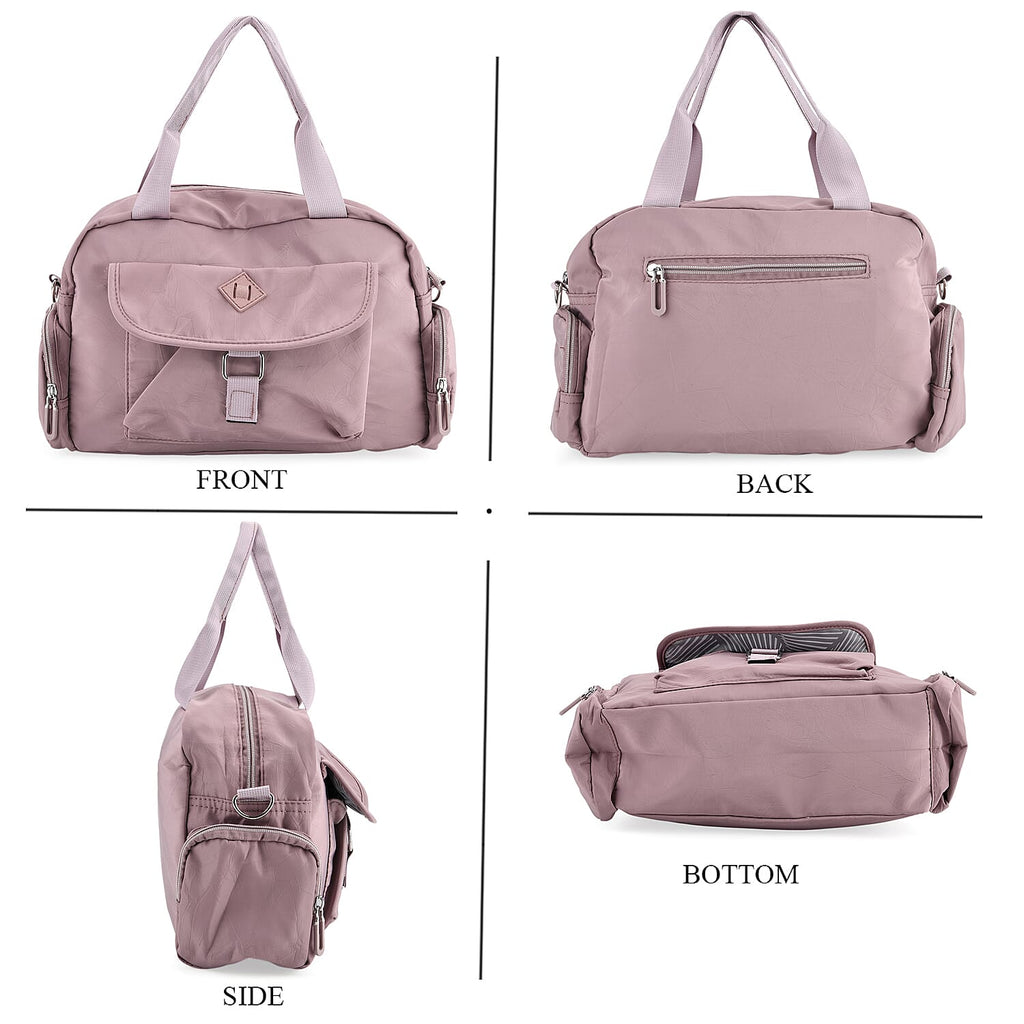 Multi-Pocket Handbag with Crossbody Strap (120 cm) - Dusty Pink