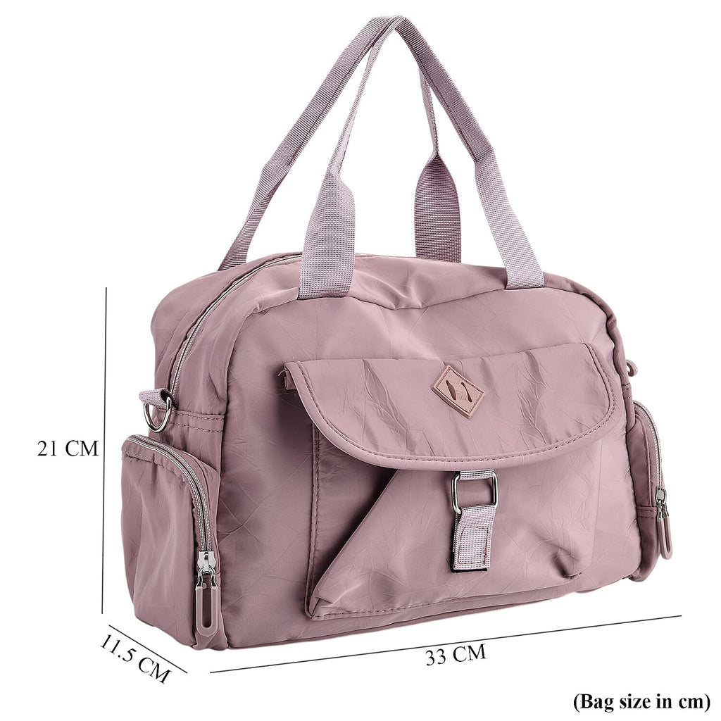 Multi-Pocket Handbag with Crossbody Strap (120 cm) - Dusty Pink