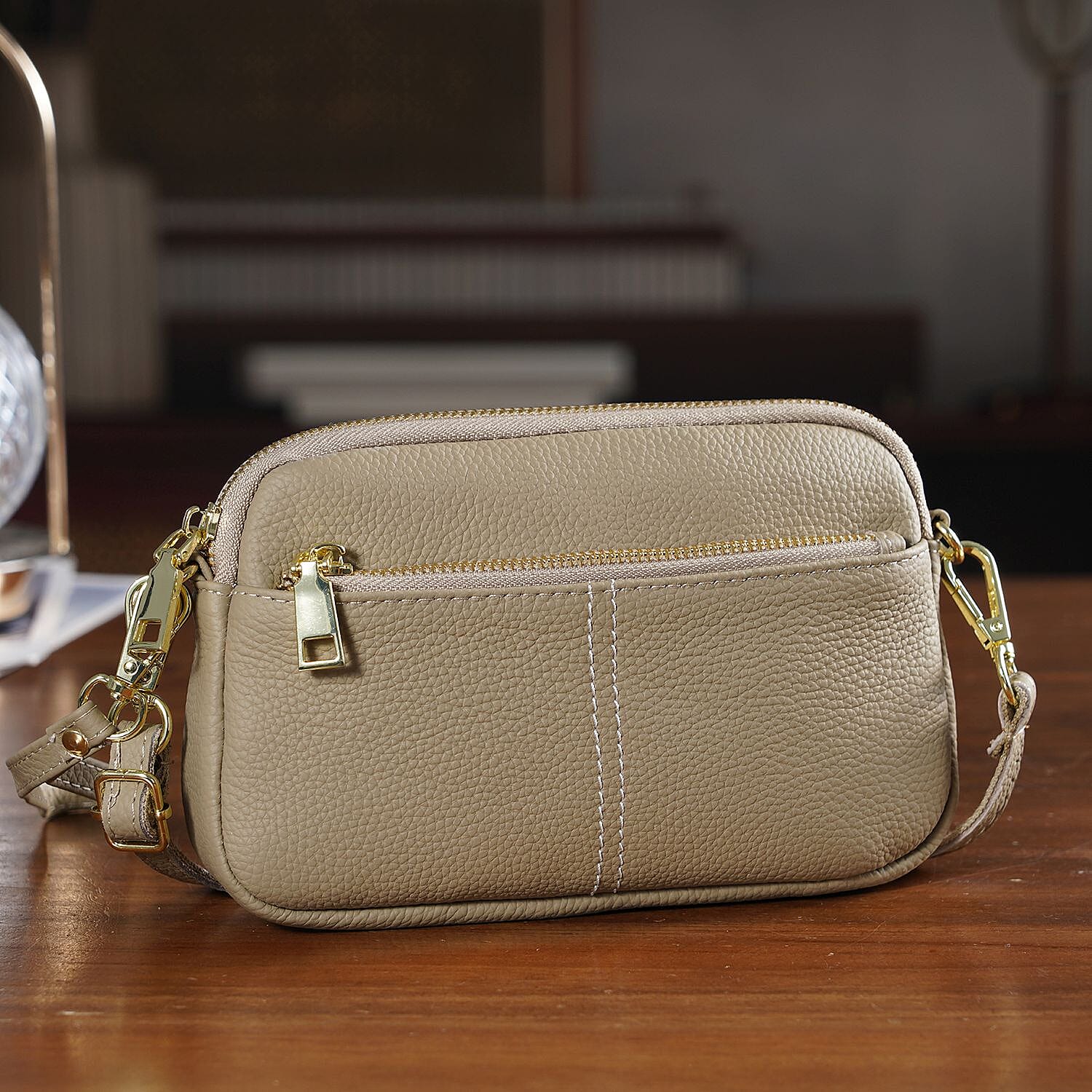 100% Genuine Leather Designer Minimalist Sling Shoulder Bag - Grey