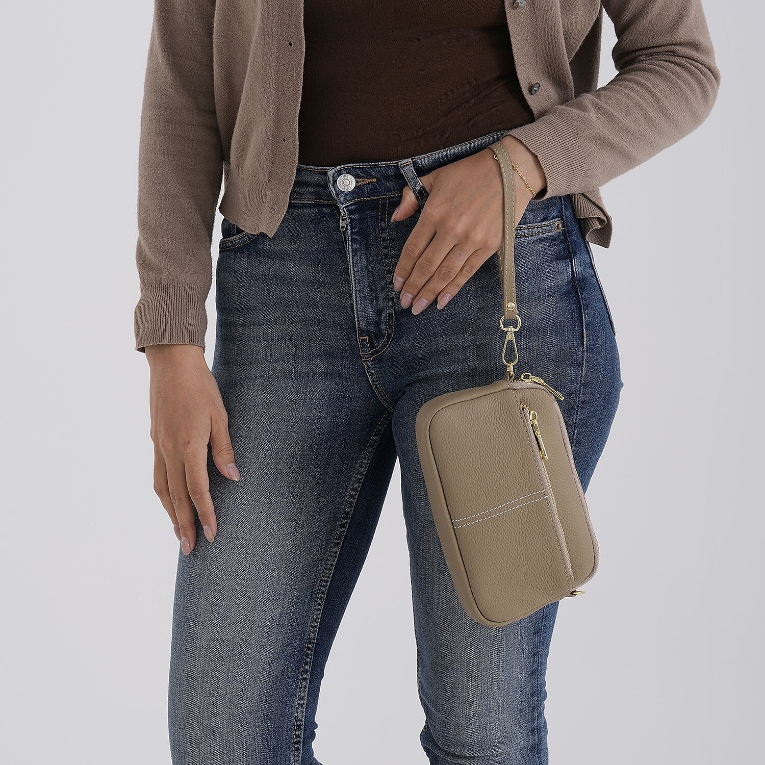 100% Genuine Leather Designer Minimalist Sling Shoulder Bag - Grey