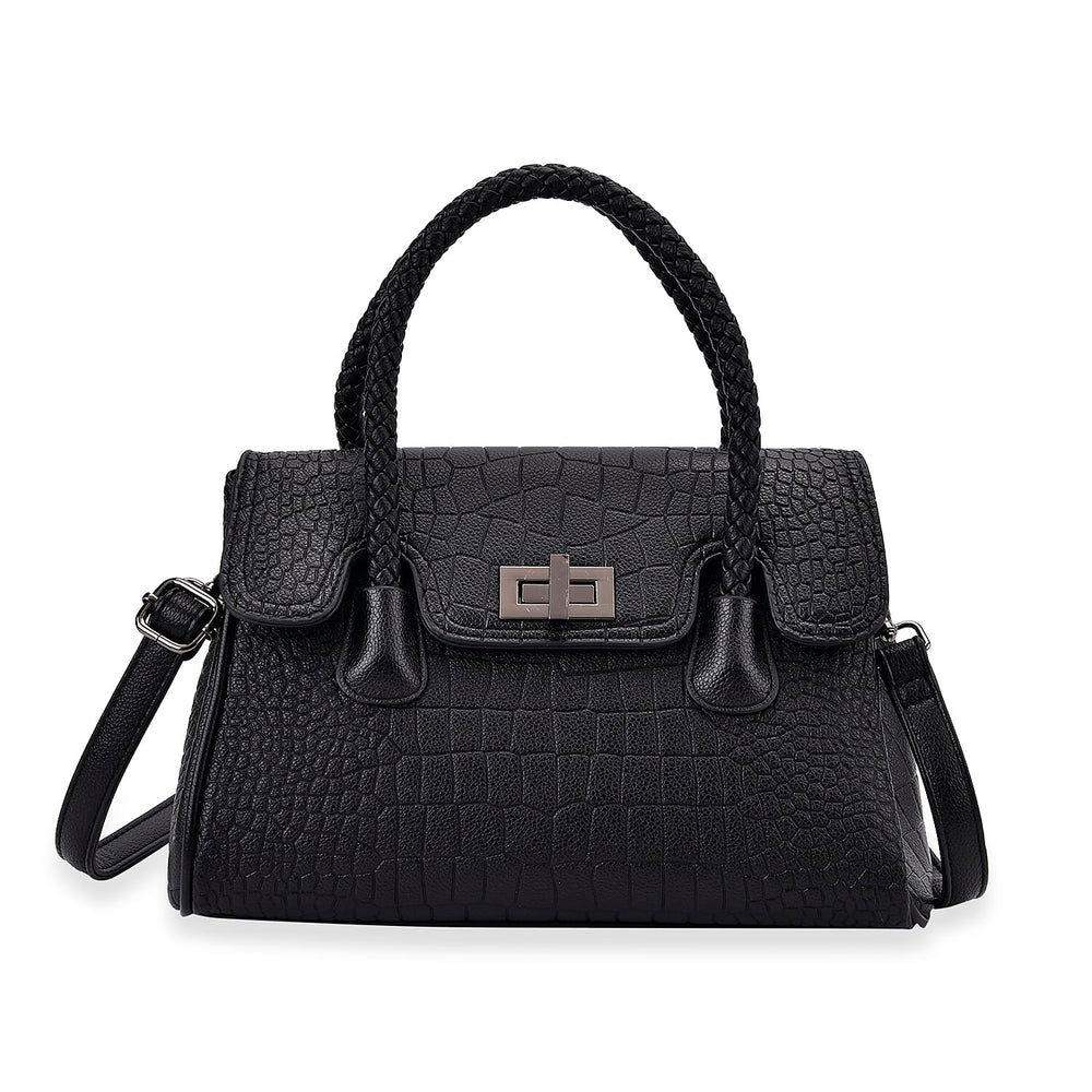 Elegant Croc Pattern Crossbody Bag with Braided Top Handle - Gun