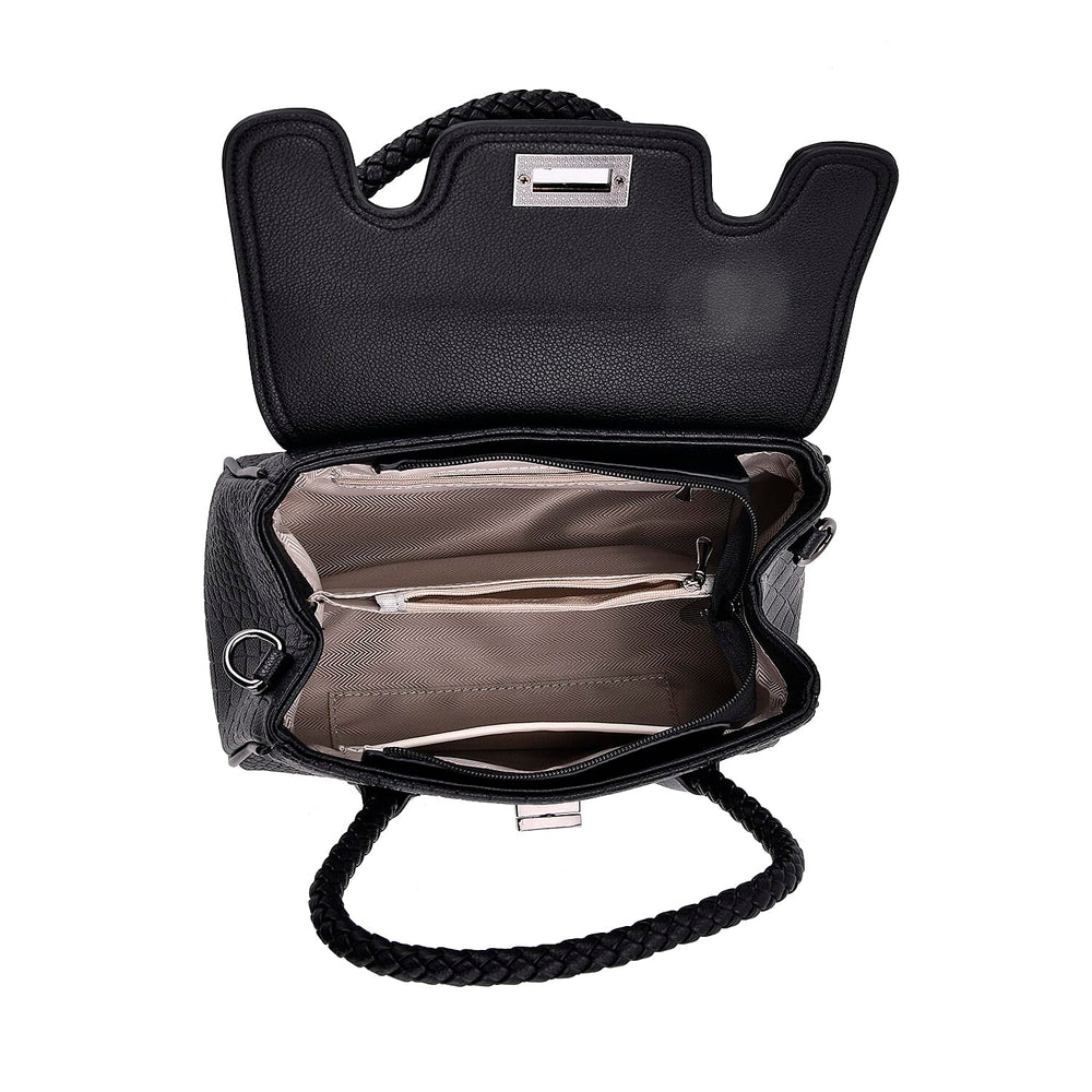 Elegant Croc Pattern Crossbody Bag with Braided Top Handle - Gun