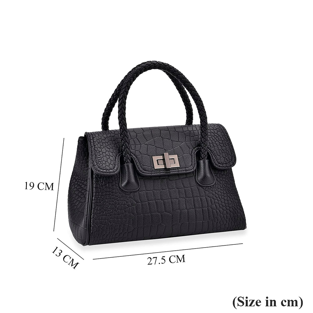 Elegant Croc Pattern Crossbody Bag with Braided Top Handle - Gun