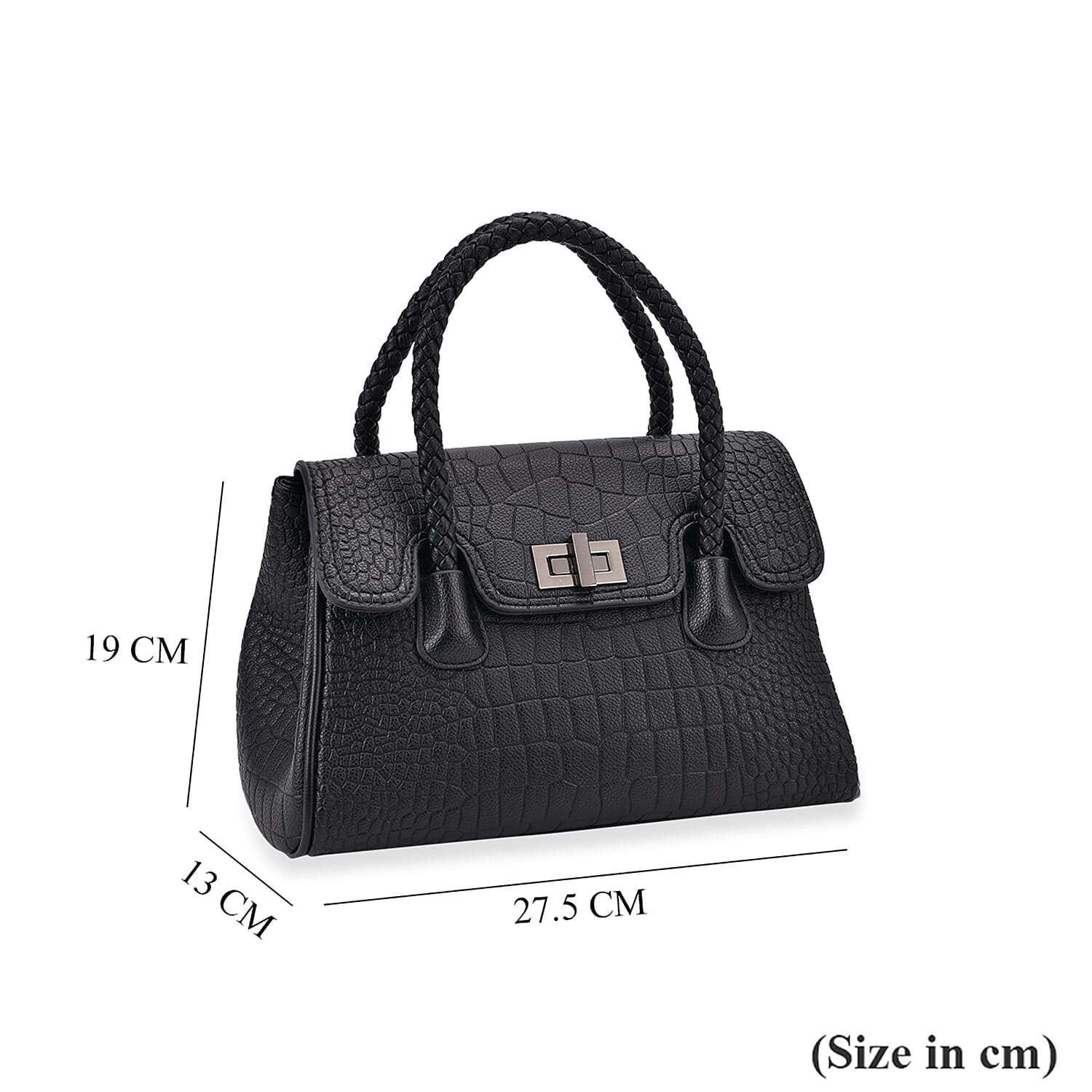 Elegant Croc Pattern Crossbody Bag with Braided Top Handle - Gun