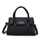 Croc Embossed Crossbody Bag with Lock & Top Handle - Black