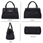 Croc Embossed Crossbody Bag with Lock & Top Handle - Black