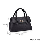 Croc Embossed Crossbody Bag with Lock & Top Handle - Black