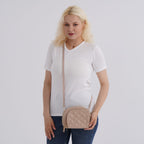 Leatherette Quilted Crossbody Bag with Log Strap - Khaki