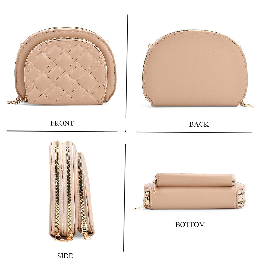 Leatherette Quilted Crossbody Bag with Log Strap - Khaki