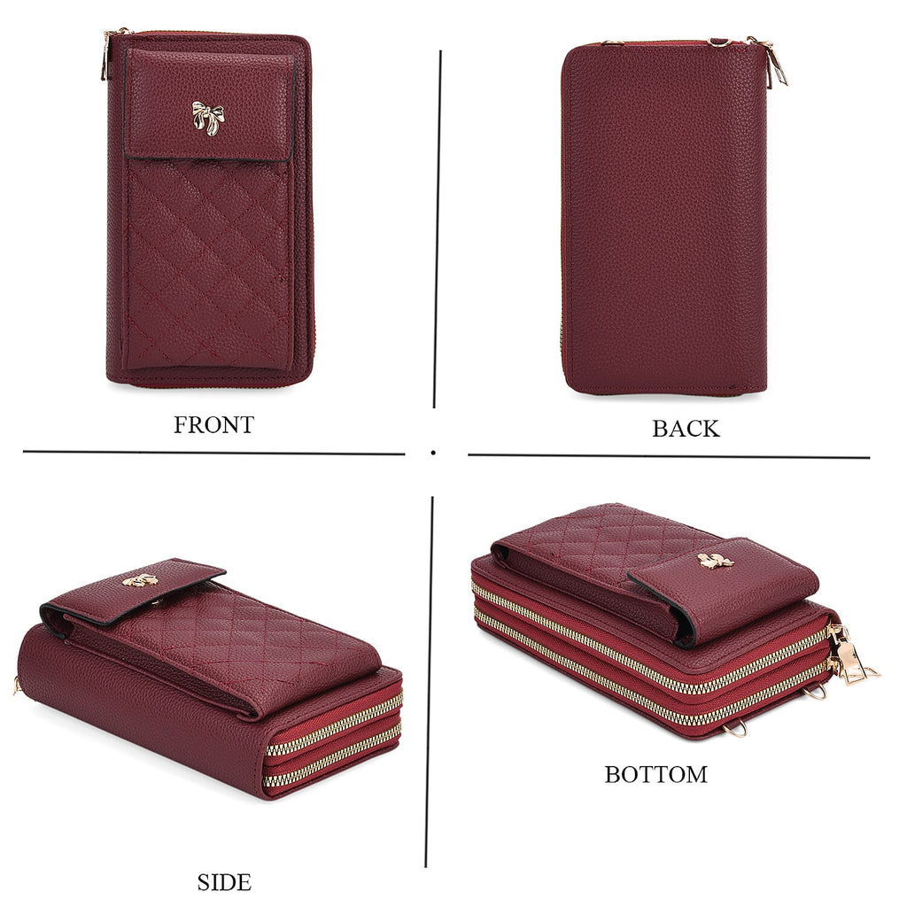 Set of 2 Quilted Cellphone Bags - Beige - Burgundy