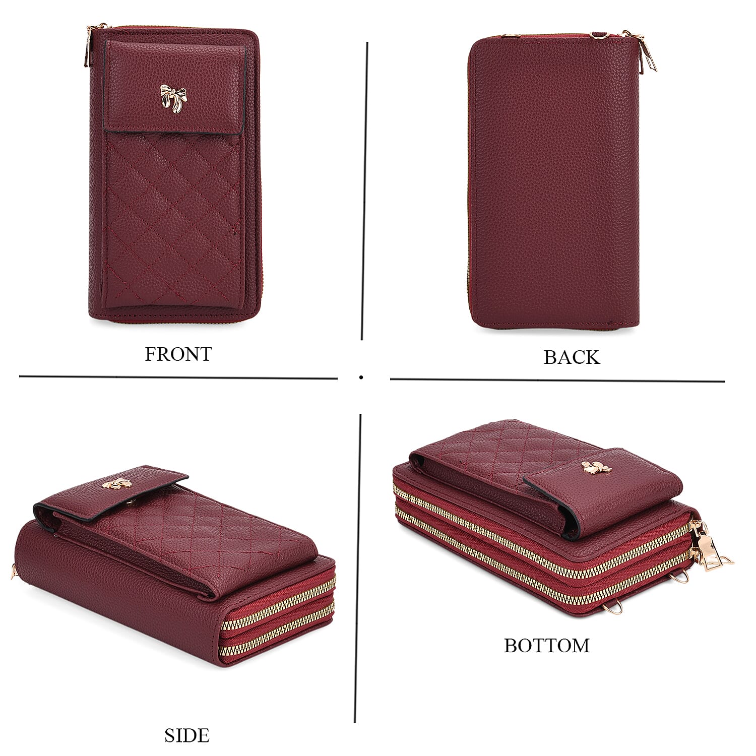 Set of 2 Quilted Cellphone Bags - Beige - Burgundy