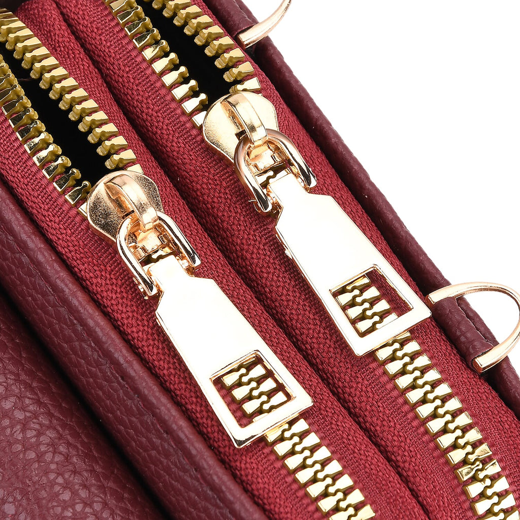 Set of 2 Quilted Cellphone Bags - Beige - Burgundy