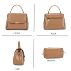 Genuine Leather Top Handle Satchel Bag with Adjustable Long Shoulder Straps - Khaki