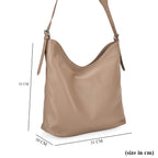 Genuine Leather Slouchy Shoulder Bag - Beige