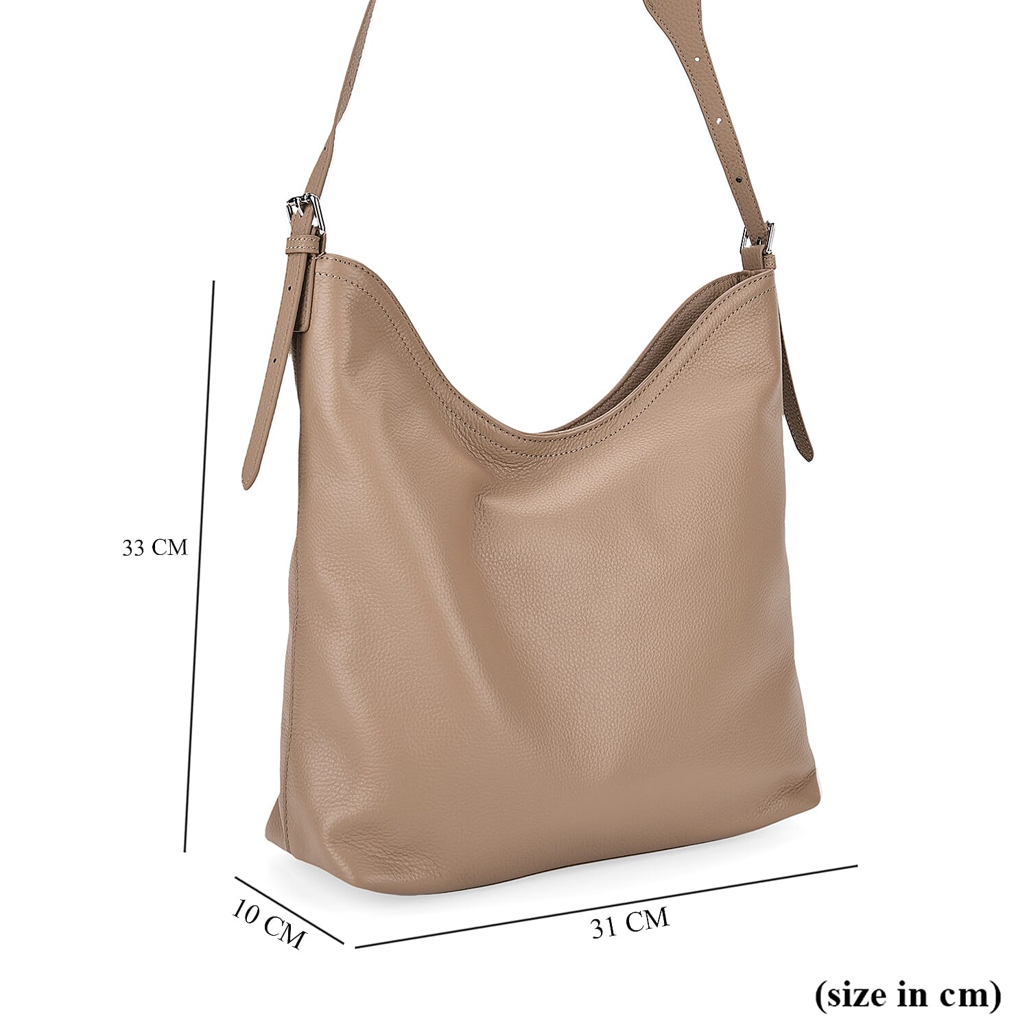 Genuine Leather Slouchy Shoulder Bag - Beige